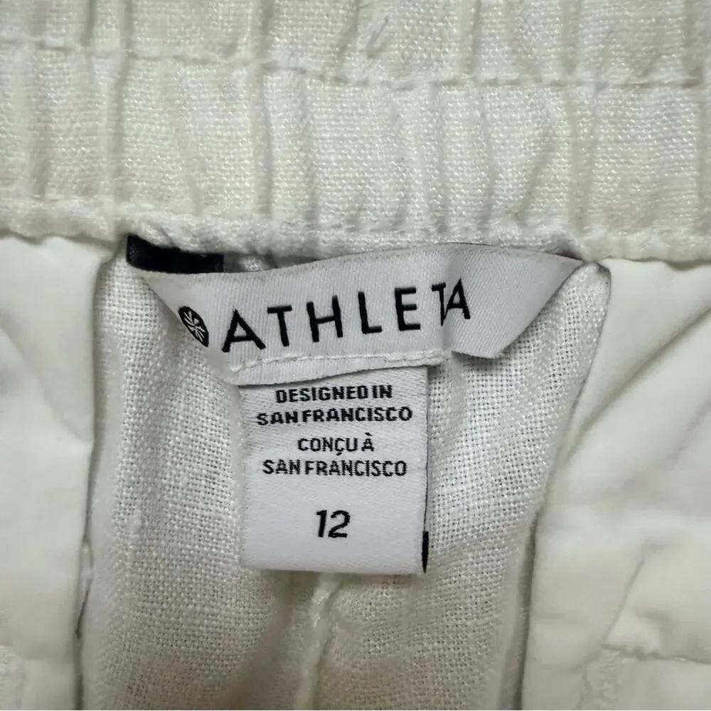 Athleta Pants Size 12 White 100% Linen Retreat Jogger - Picture 5 of 7